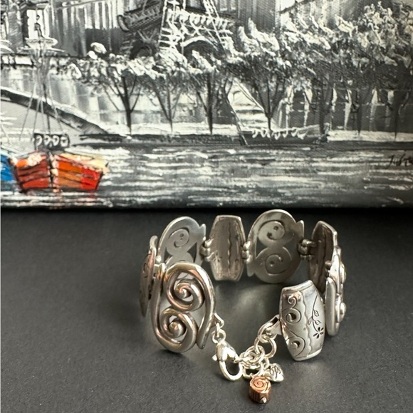Brighton Bracelet Pablo's Passion Scroll Floral Wide Link Silver Plated 7.5" - Picture 6 of 10